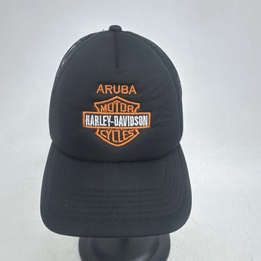 Harley Davidson Aruba black mesh snapback hat rear embroidered patch